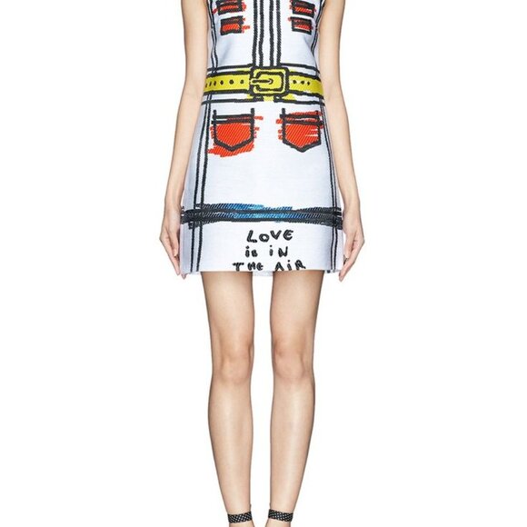 Alice + Olivia Love Is In The Air Trompe L'oeil WHITE BLUE MINI SHIFT DRESS 8 - Picture 13 of 15